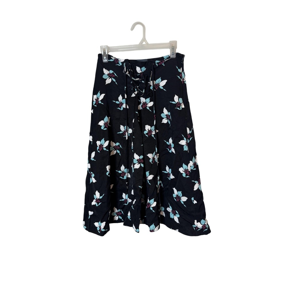 Maeve Skirt Womens 4 Black Floral A Line Midi Anthropologie Viscose Boho Print